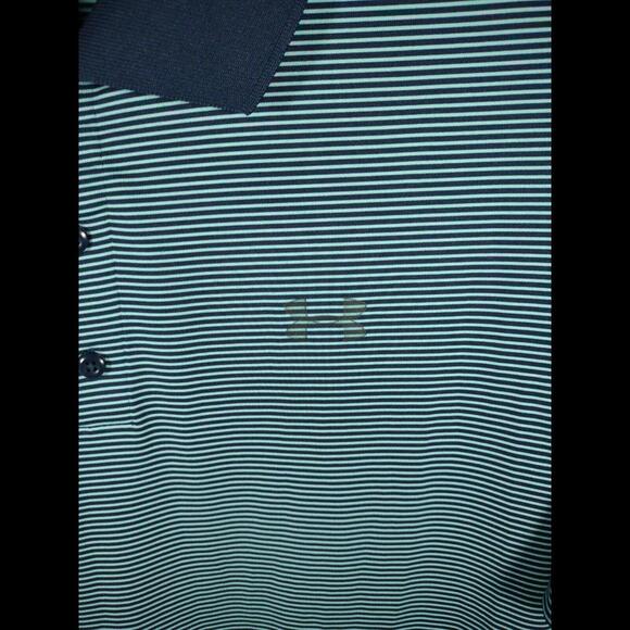 Under Armour Loose Heatgear Men's Size XL Blue Short Sleeve Polo Striped - Picture 2 of 6